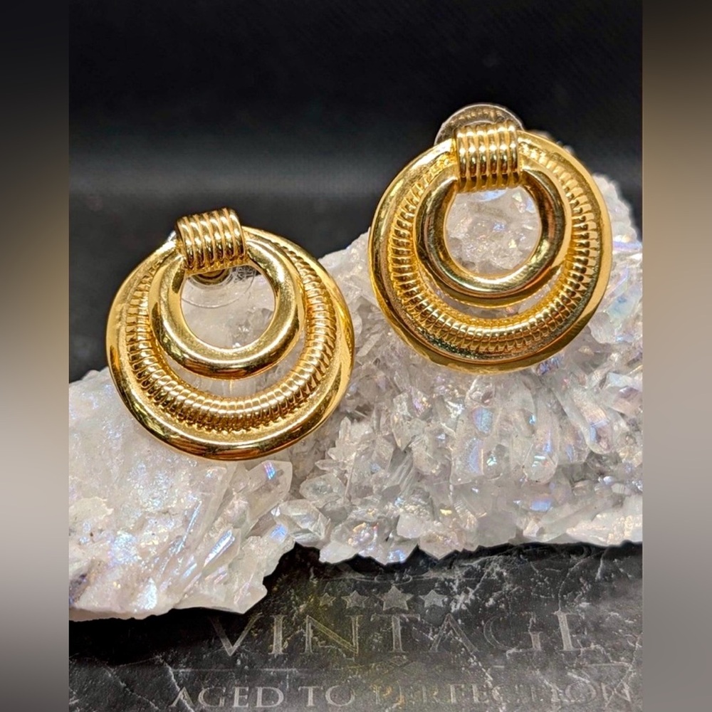 Vintage Door Knocker Earrings Gold Tone Premier Designs Statement 80s